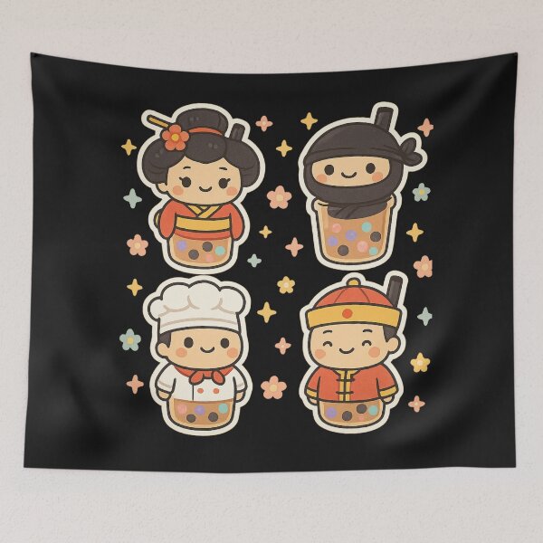Item preview, Cute Boba Crew in Cultural Costumes designed and sold by MindsInBloom.