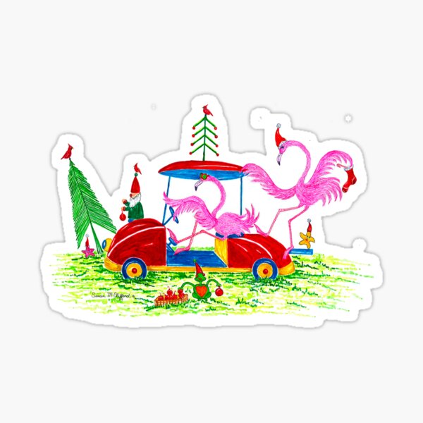 Item preview, Flamingo Golfcart Christmas designed and sold by susan-clifford.