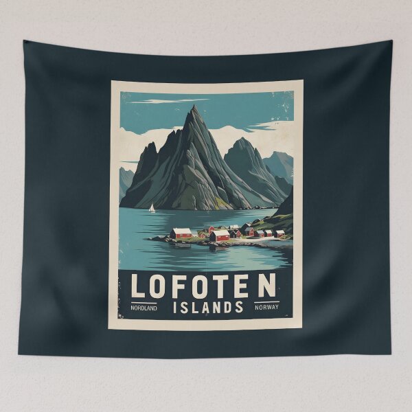 Item preview, A Vintage Travel Illustration of Lofoten Islands - Norway designed and sold by GoodOldVintage.