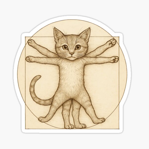 Aperçu de l'œuvre Le chat de Vitruve, drôle de Léonard de Vinci créée et vendue par Designbyhy.