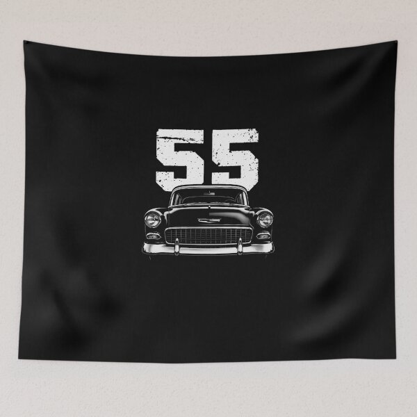 Item preview, 1955 Chevy 210 Front View Illustration – Bold Black and White Classic Car Art with Grunge 55 designed and sold by TheArtOfCar.