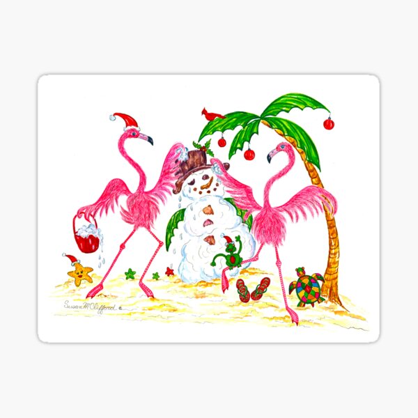 Item preview, Christmas Flamingos Building a Snowman designed and sold by susan-clifford.