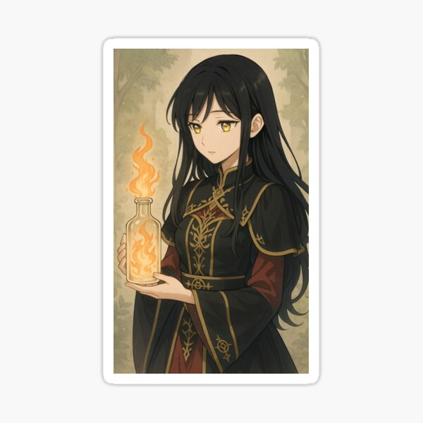 Item preview, Fire Alchemist Princess with Black Hair and Magic Flask of Flames designed and sold by 0XALA.