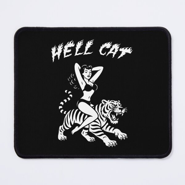 Item preview, Hell Cat Retro Pinup Girl Riding Tiger Tattoo Style Design designed and sold by Victor Shadehorn.