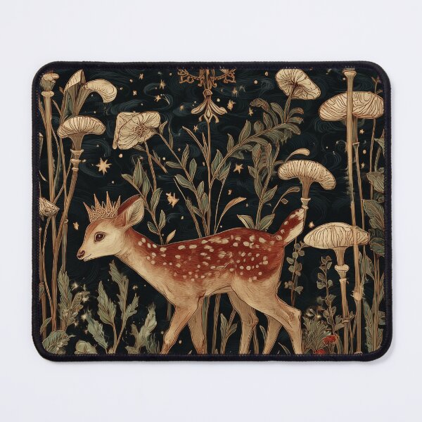 Item preview, Star-Crowned Fawn Grazing Among Gilded Mushrooms designed and sold by SporeandCanvas.