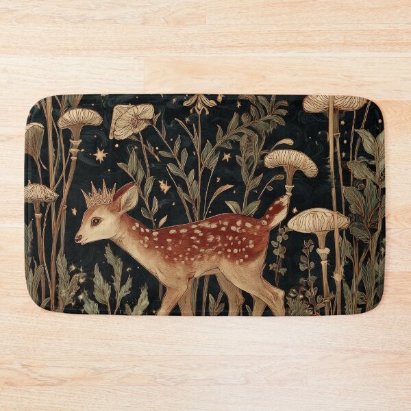Item preview, Star-Crowned Fawn Grazing Among Gilded Mushrooms designed and sold by SporeandCanvas.