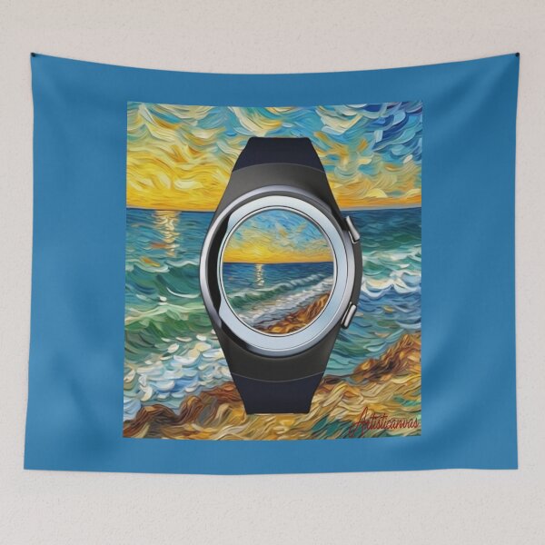 Item preview, "Sunset Timepiece: Stylized Wristwatch Reflecting a Coastal Sunset" designed and sold by Artisticanvas.