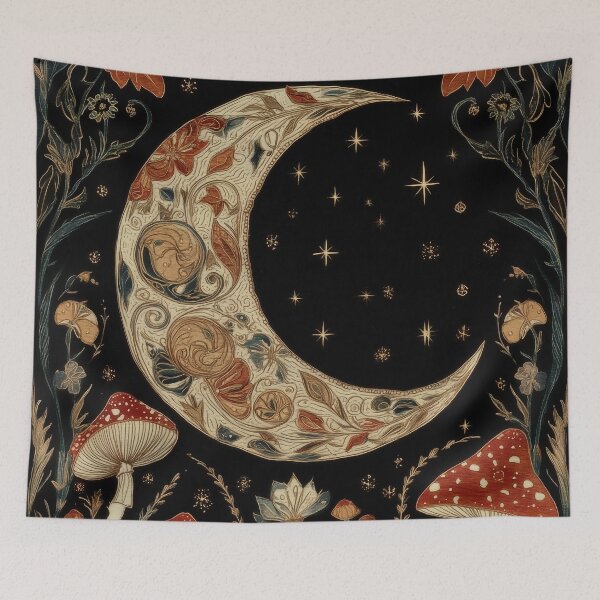 Item preview, Gilded Moon Orb Amid Mushroom Vines designed and sold by SporeandCanvas.