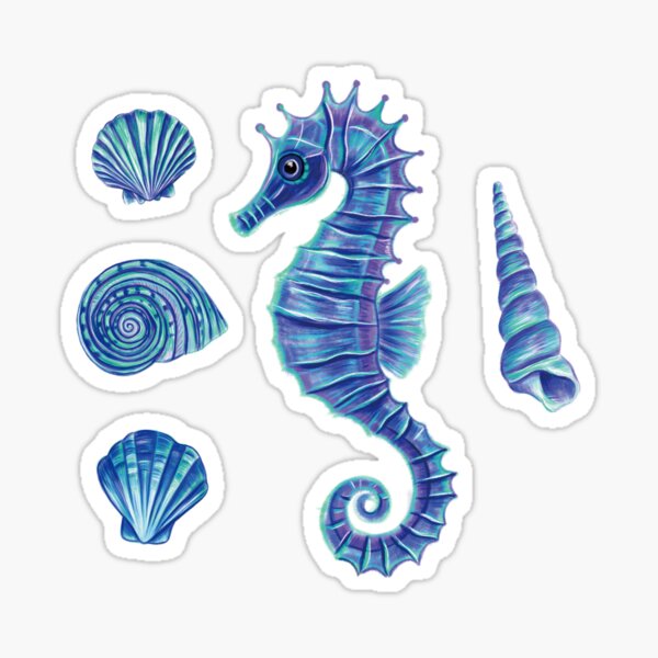 Item preview, Seahorse & Sea Shells (Blue & Turquoise) designed and sold by Scarlet Swan.