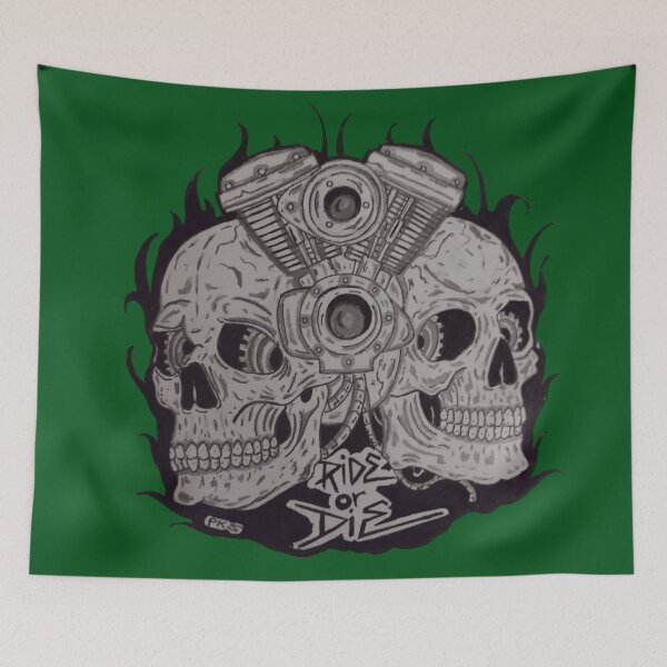 Item preview, skulls and motocycle motor pencil drawing ride or die  designed and sold by pksart1.