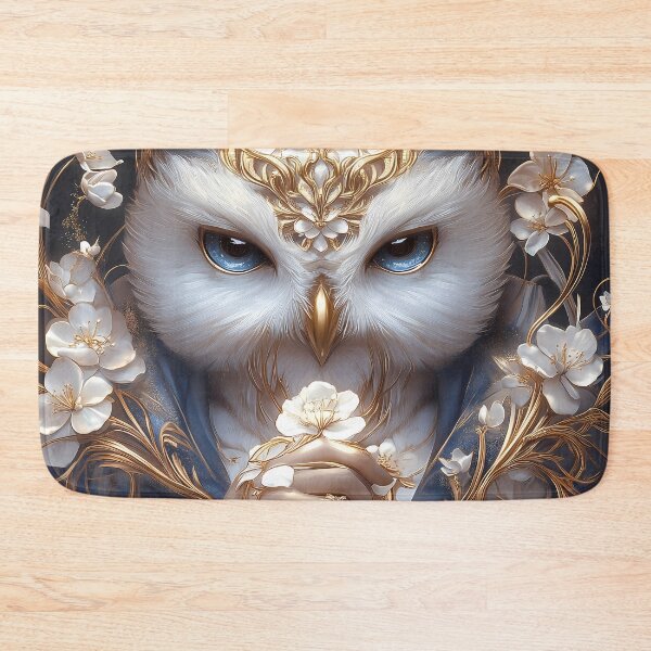 Item preview, Animal Samurai White Owl Floral Crown Holding Sword Golden Royal Elegance designed and sold by bolleykoldl.