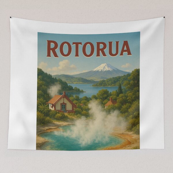 Item preview, Rotorua Hot Spring with Māori Architecture and Mountain View designed and sold by Aryabek.