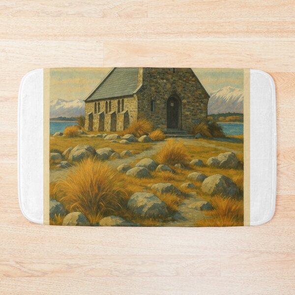 Item preview, Stone Church by Lake Tekapo with Mountain View designed and sold by Aryabek.