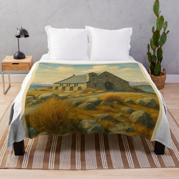 Item preview, Stone Church by Lake Tekapo with Mountain View designed and sold by Aryabek.