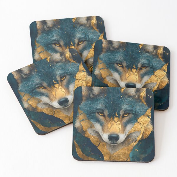 Item preview, Animal Golden Leaf Wolf Portrait Dark Blue Background Fierce Eyes designed and sold by gamalruginaq.