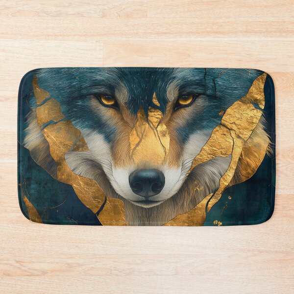 Item preview, Animal Golden Leaf Wolf Portrait Dark Blue Background Fierce Eyes designed and sold by gamalruginaq.