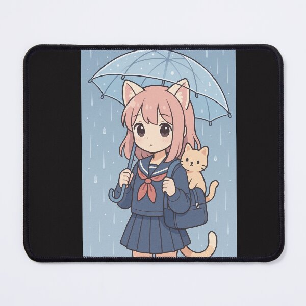 Item preview, Rainy Day Cat Girl with Transparent Umbrella – Kawaii School Uniform Aesthetic designed and sold by ColorSplash123.