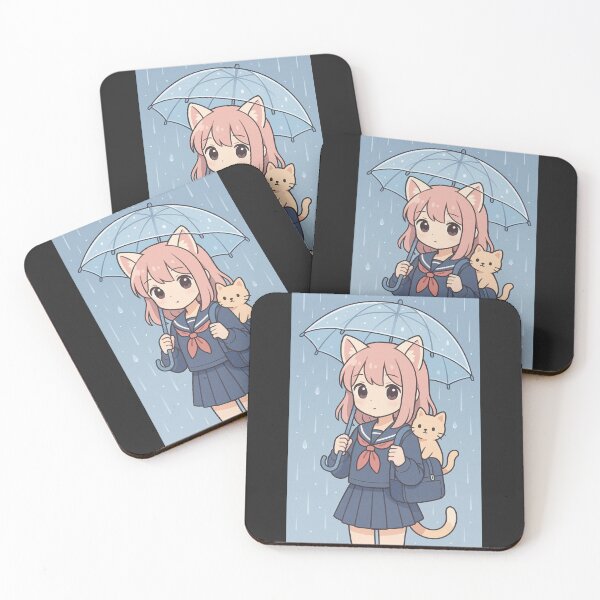 Item preview, Rainy Day Cat Girl with Transparent Umbrella – Kawaii School Uniform Aesthetic designed and sold by ColorSplash123.