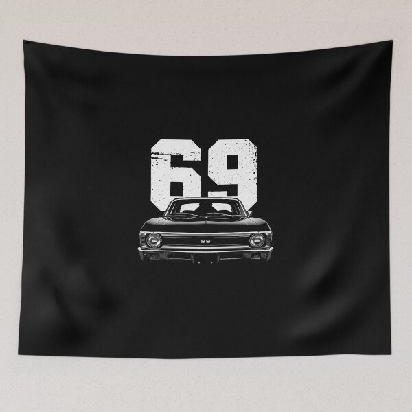Item preview, 1969 Chevy Nova SS Front View – Bold Black and White Muscle Car  designed and sold by TheArtOfCar.
