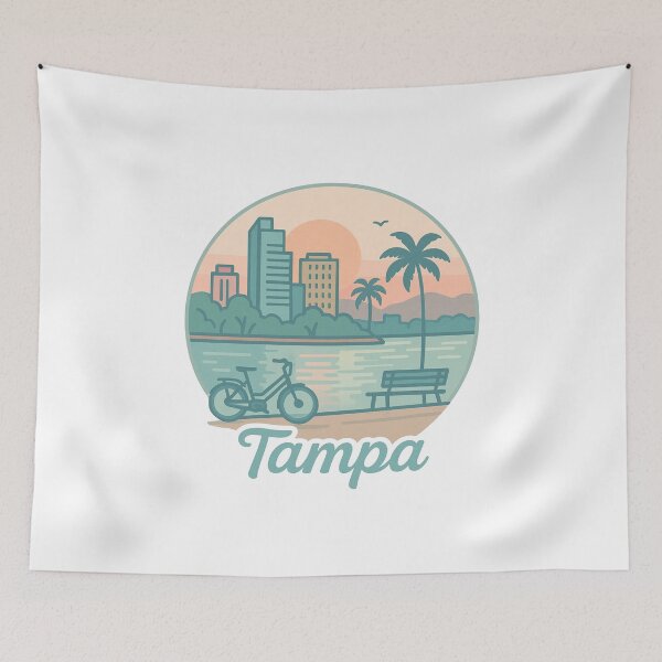 Item preview, Tampa Florida Waterfront – Minimal Sunset Cityscape with Bike designed and sold by CircinusStore.