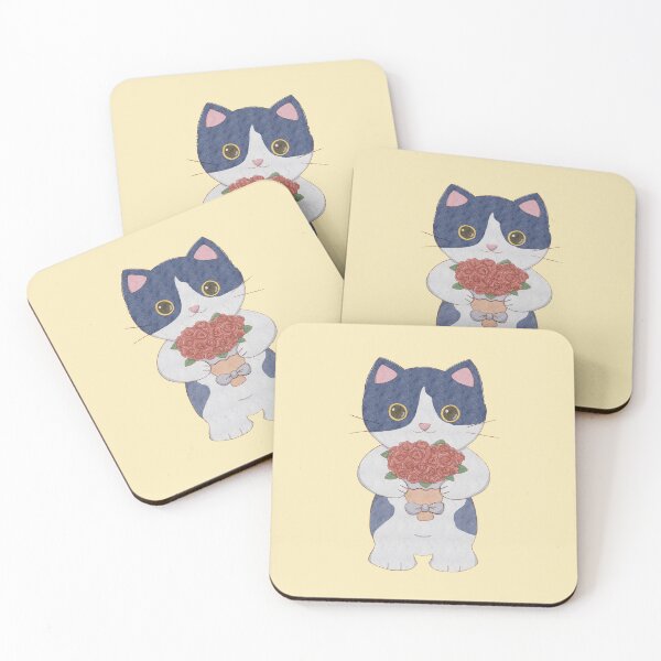 Item preview, Tuxedo Cow Cat Holding Roses – Cute Floral Art designed and sold by Petrikovvy.