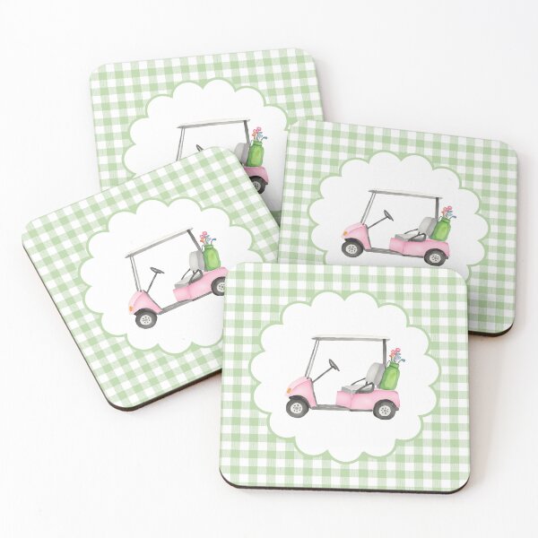 Item preview, Pink and Green Plaid Golf Cart Watercolor designed and sold by Magnolia Valley Art.