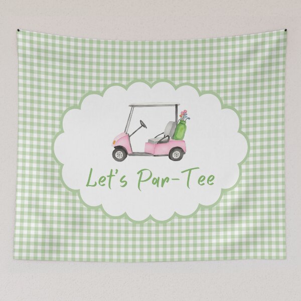Item preview, Pink and Green Plaid Golf Cart Watercolor designed and sold by Magnolia Valley Art.