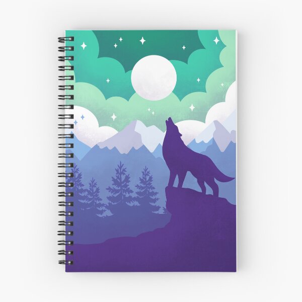 Item preview, Green and Blue Howling at the Moon Wolf Mountain Landscape designed and sold by kaleidoink designs.