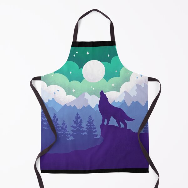Item preview, Green and Blue Howling at the Moon Wolf Mountain Landscape designed and sold by kaleidoink designs.
