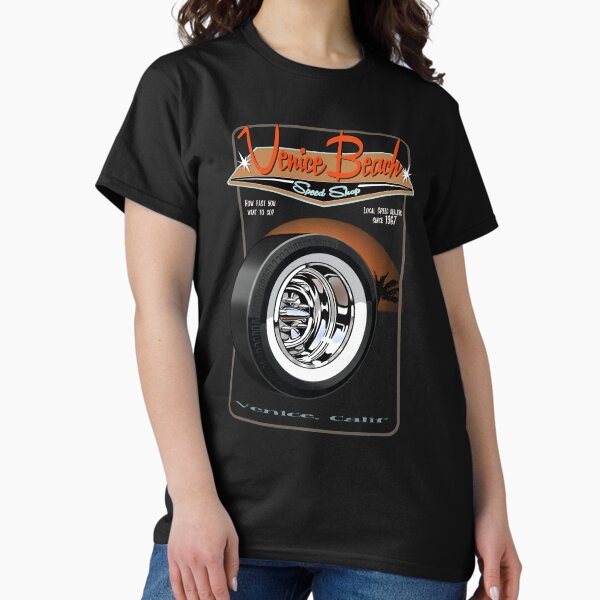 Venice Beach Speed Shop – Vintage Pie Crust Cheater Slick & Chrome Reverse Steel Wheel Classic T-Shirt