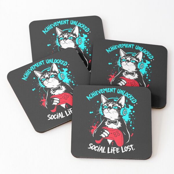 Item preview, Achievement Unlocked Social Life Lost Cat Design designed and sold by FoxyJags.