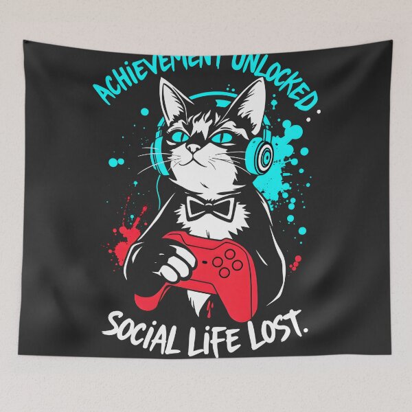 Item preview, Achievement Unlocked Social Life Lost Cat Design designed and sold by FoxyJags.