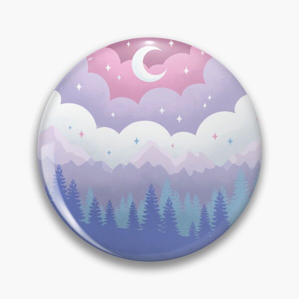 Item preview, Purple and Blue Pastel Landscape Mountains Clouds Forest Moon designed and sold by kaleidoink designs.