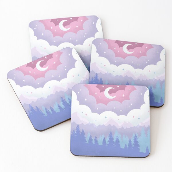 Item preview, Purple and Blue Pastel Landscape Mountains Clouds Forest Moon designed and sold by kaleidoink designs.