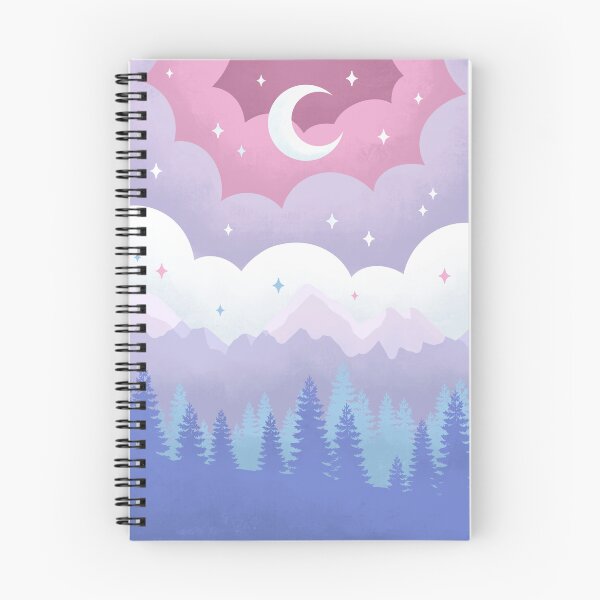 Item preview, Purple and Blue Pastel Landscape Mountains Clouds Forest Moon designed and sold by kaleidoink designs.