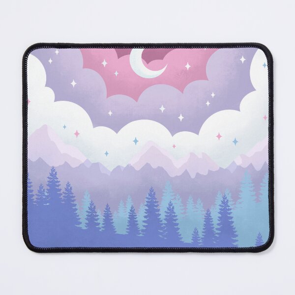 Item preview, Purple and Blue Pastel Landscape Mountains Clouds Forest Moon designed and sold by kaleidoink designs.