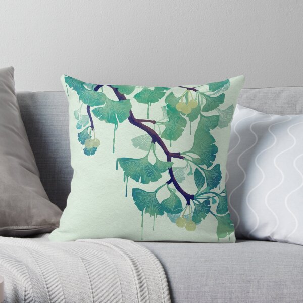O Ginkgo (in Green) Throw Pillow