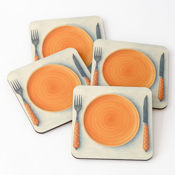 Item preview, Watercolor Table Setting with Orange Plate and Polka Dot Cutlery designed and sold by Pacika.