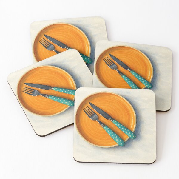 Item preview, Watercolor Plate with Cutlery – Orange & Turquoise Harmony designed and sold by Pacika.