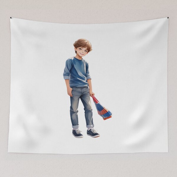 Item preview, Watercolor Clipart of a Smiling Cute Boy with Toy – Pastel Illustration designed and sold by CharmingGarden.
