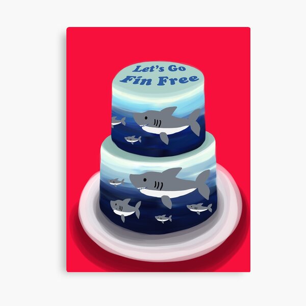 Let S Go Fin Free Shark Cake Canvas Print By Mayiying Redbubble