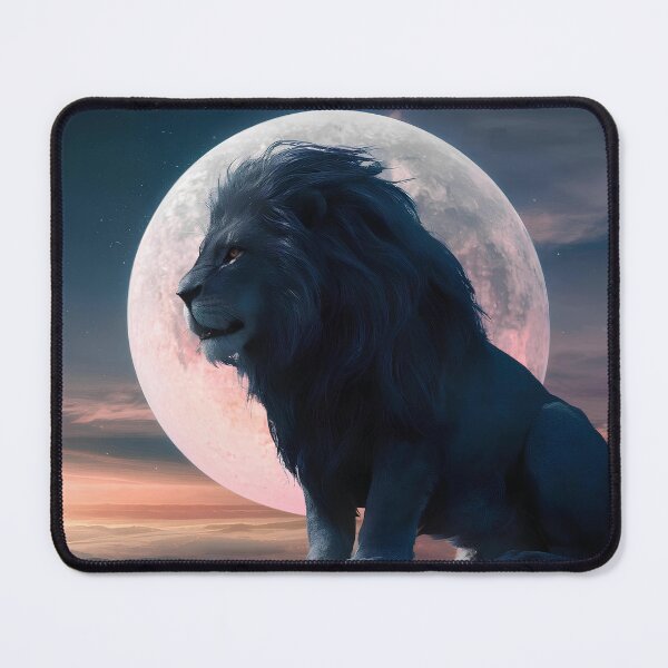Item preview, Lion illuminated by the moonlight stares into the distance against the evening background of nature and mountains designed and sold by Paul-Place.