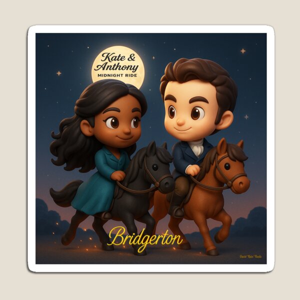 Aperçu de l'œuvre Kate & Anthony – Midnight Ride (hommage à Bridgerton Chibi) créée et vendue par MySheetMusicArt.