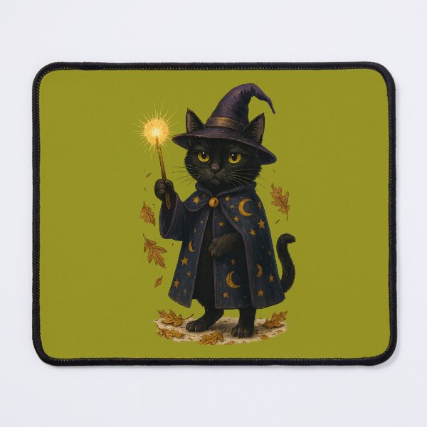 Item preview, Witchy Black Cat with Magic Wand – Mystical Autumn Familiar designed and sold by Sepinik.