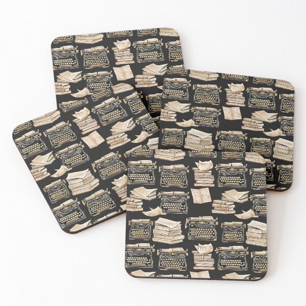 Item preview, Vintage Typewriters & Stacked Books on Black designed and sold by FolkloreShoppe.