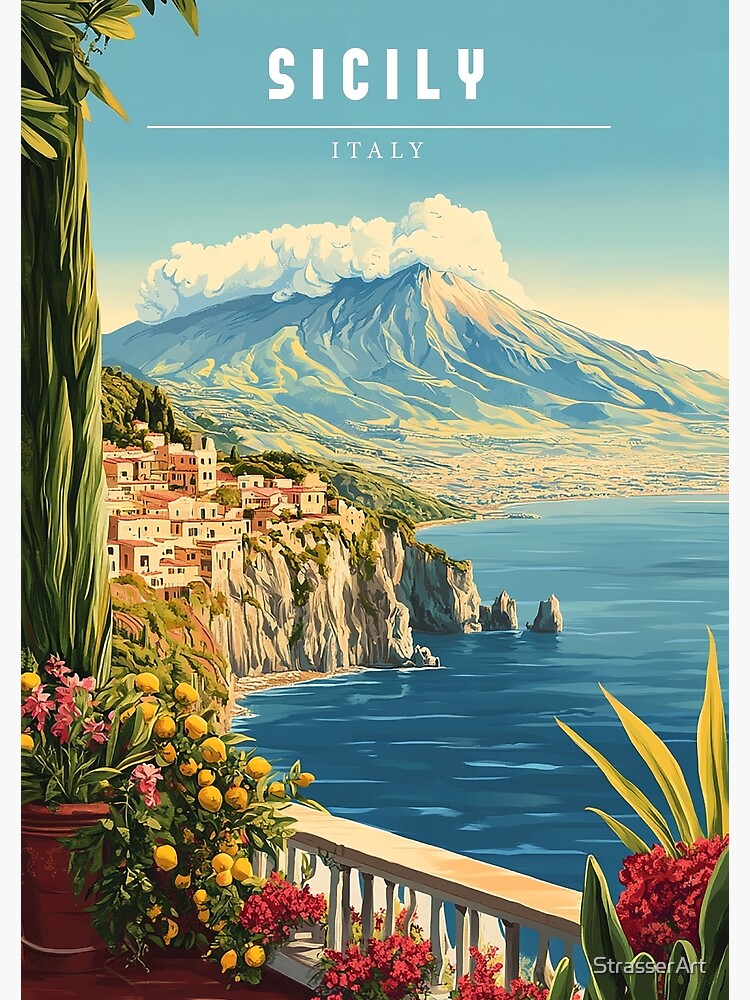 Thumbnail 2 of 2, Postcard, Sicily Italy Travel Poster - Vintage Coastal & Cultural Art Print designed and sold by StrasserArt.