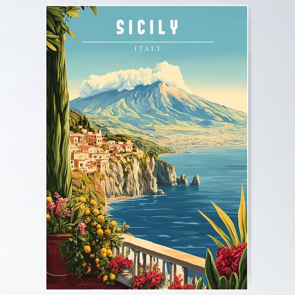 Item preview,  Sicily Italy Travel Poster - Vintage Coastal & Cultural Art Print designed and sold by StrasserArt.