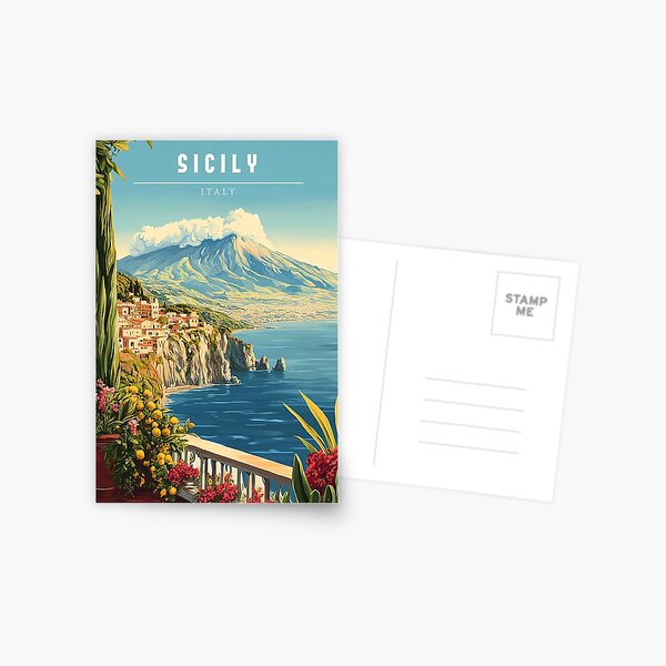 Item preview,  Sicily Italy Travel Poster - Vintage Coastal & Cultural Art Print designed and sold by StrasserArt.