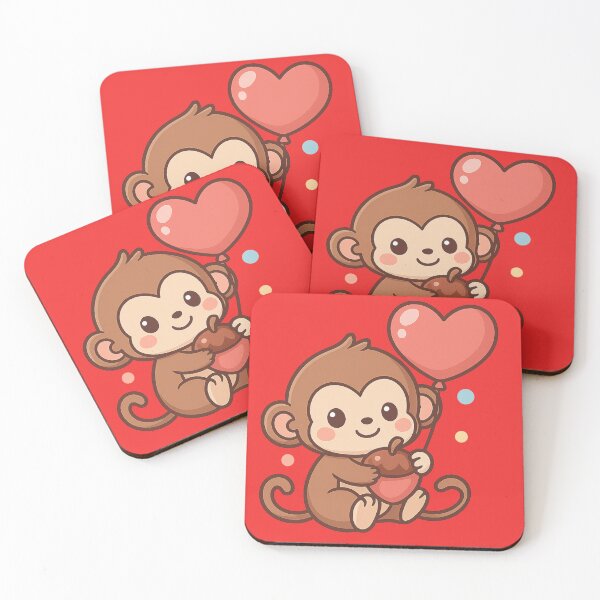 Item preview, Cute Monkey with Balloon – Kawaii Jungle Aerial designed and sold by neopeIina.