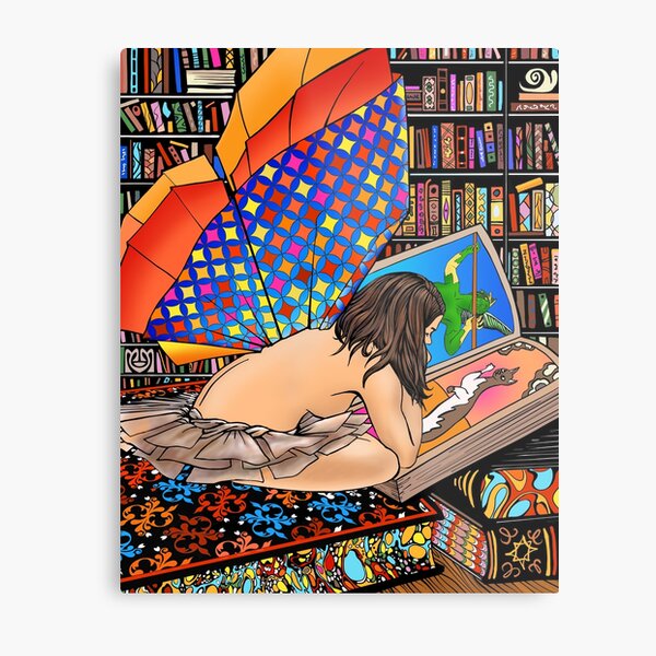 Book Fairy in Library Metal Print